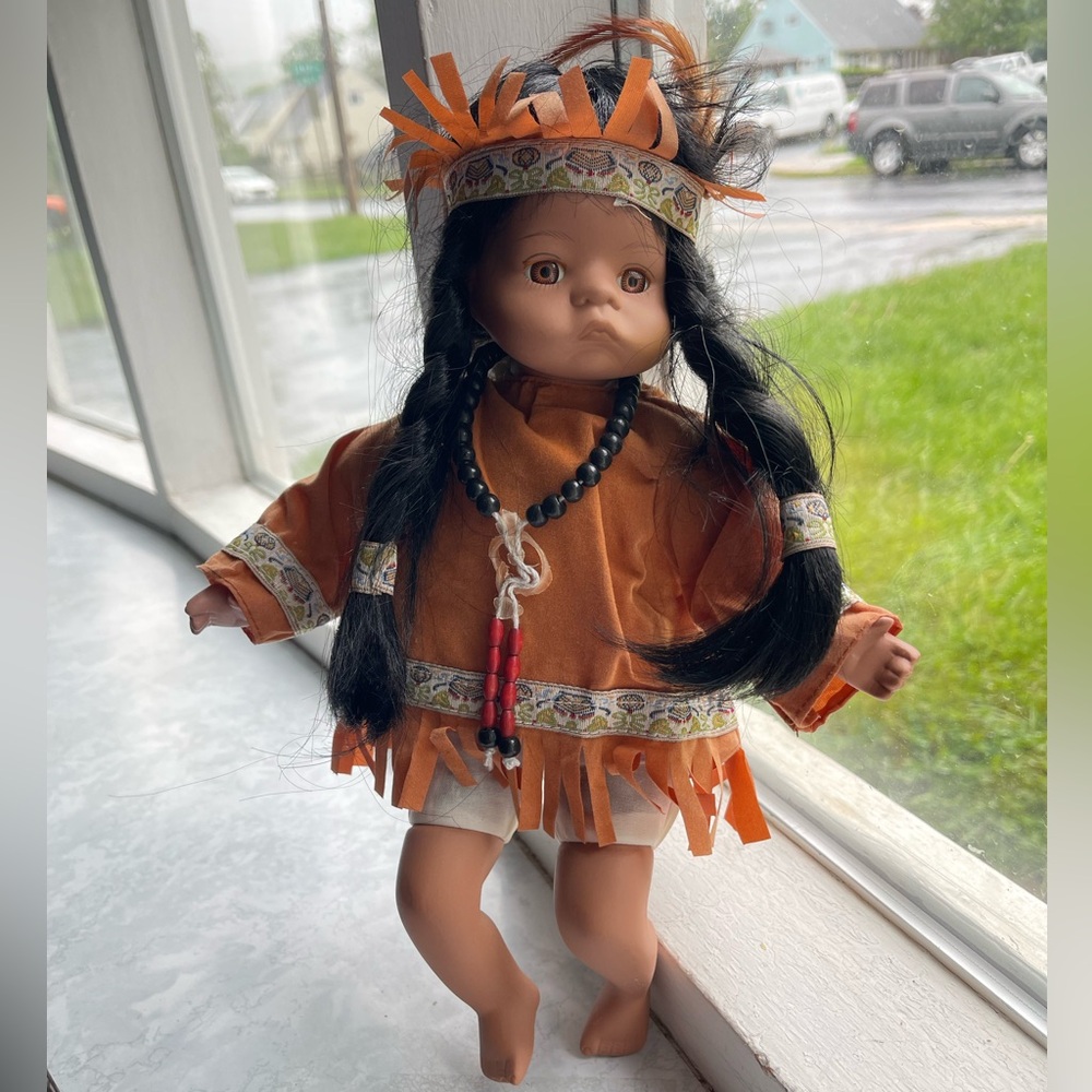 SWEET DREAM Porcelains 1-3000 Orange Native American Style Doll with Black Hair